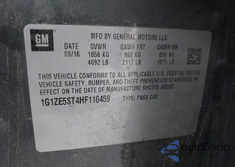 2017 Chevrolet Malibu 1Lt z USA, uszkodzony, nr VIN 1G1ZE5ST4HF116459